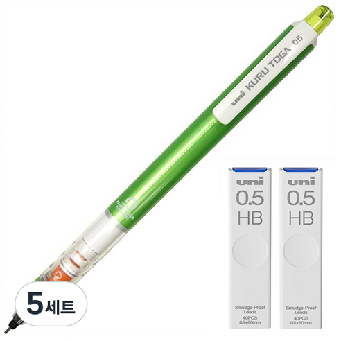 유니 쿠루토가 샤프 스탠다드 모델 그린 M5-450 + 쿠루토가 전용 샤프심 HB 2p 세트, 0.5mm, 5세트