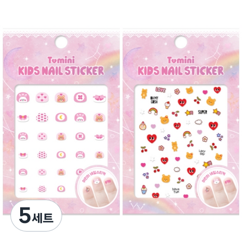 투미니 키즈 네일 스티커 2종 세트, T015, T016, 5세트