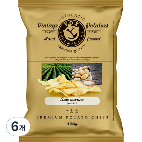 폭스 이탈리아 프리미엄 감자칩 씨솔트, 120g, 6개