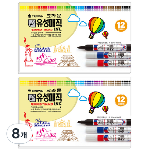 CROWN 유성매직, 8개, 12색