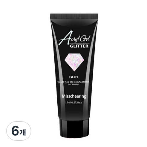 고고블랑 네일연장 글리터 폴리젤 15ml, GL01, 6개