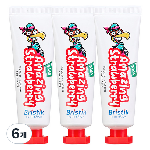 브리스틱 불소 1000 케이엘 에스 어린이 치약 딸기향, 50g, 6개