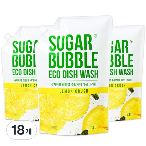 슈가버블 친환경 주방세제 레몬 크러쉬 리필, 18개, 1.2L