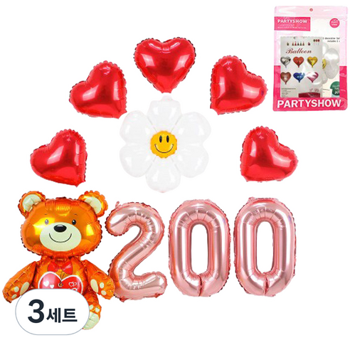 파티쇼 러브곰돌이 기념일 200일 데이지 세트, 로즈골드 + 메탈레드, 3세트