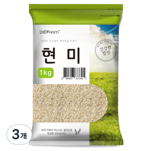 건강한밥상 2023년산 햇곡 국산 현미, 1kg, 3개