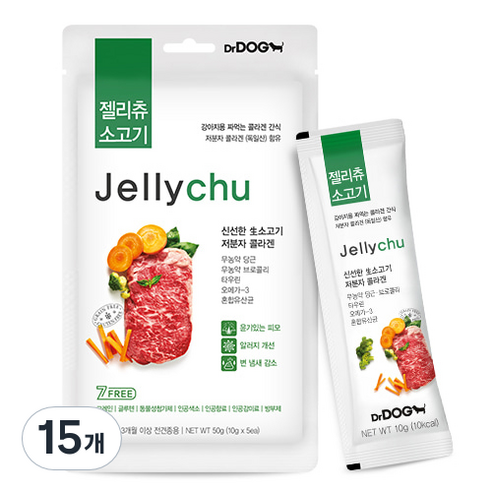 닥터독 젤리츄 반려동물 간식 파우치 10g, 소고기, 15개