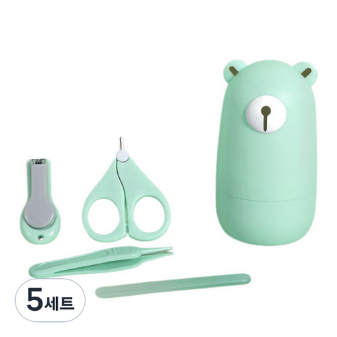 미빌 유아용 귀여운 손톱깍이 세트, 그린베어, 5세트