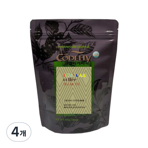 코델리 케냐AA 원두 분쇄커피, 200g, 커피메이커, 4개