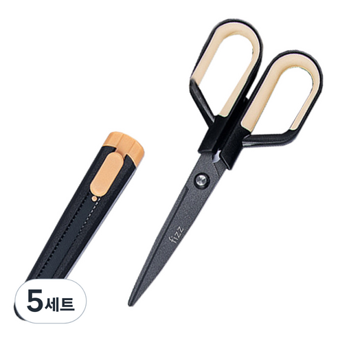 투코비 다기능 분리형 가위 + 커터칼 세트, 블랙, 5세트