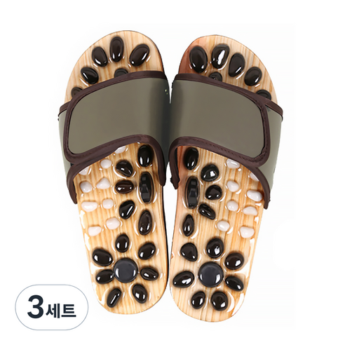 마켓A 조약돌 마노 발지압 슬리퍼 255-260mm, 3세트, 카키
