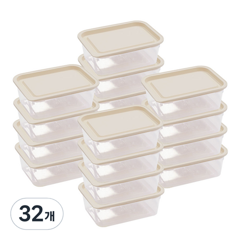 가쯔 심플쿡 냉동밥 도시락통 사각 전자렌지 용기 아이보리, 32개, 400ml