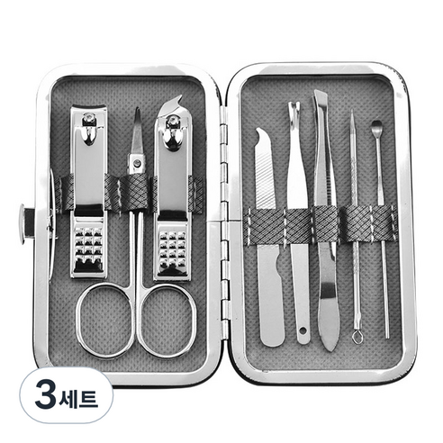 피피홈리빙 귀이개 손톱깍이 케어 8종 세트, 3세트, 실버