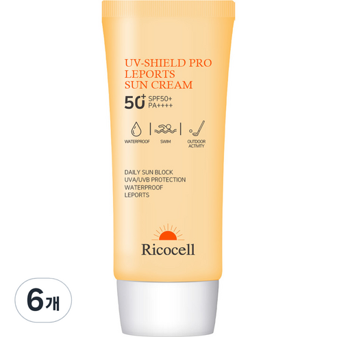 리코셀 유브이 쉴드 프로 워터프루프 레포츠 선크림 SPF50+ PA++++, 70ml, 6개