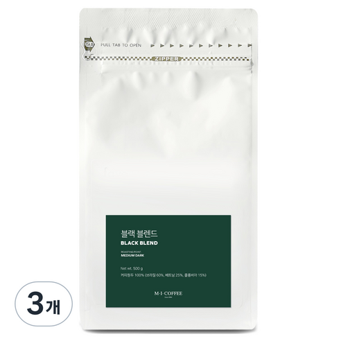 엠아이커피 블랙 블렌드, 홀빈(분쇄안함), 500g, 3개