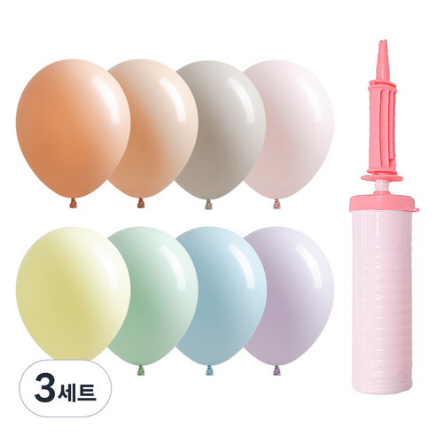 조이파티 조이벌룬 파스텔 풍선 25cm 100p + 손펌프 세트, 풍선(랜덤발송), 손펌프(마카롱핑크), 3세트
