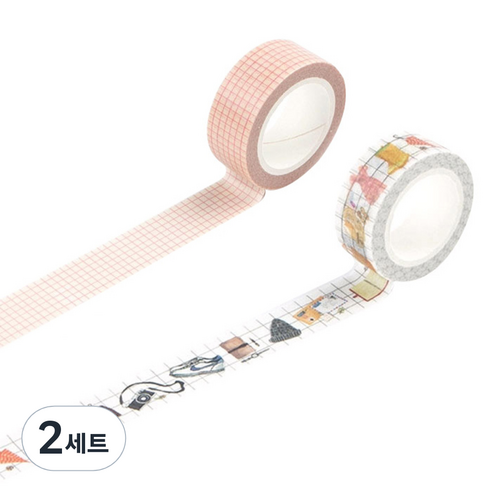 라이프포인트 라이프스타일 디자인마스킹테이프 세트 15 mm x 7 m, 02격자, 12여행, 2세트