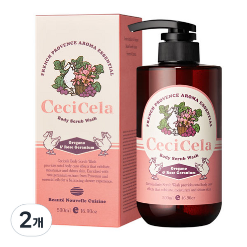 쎄씨쎌라 아로마 에센셜 바디스크럽워시 오레가노 앤 로즈제라늄 아로마향, 500ml, 2개