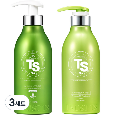 TS 뉴 프리미엄 샴푸 500g + 프리미엄 트리트먼트 500ml 세트, 3세트