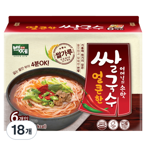 백제 얼큰한맛 쌀국수, 90g, 18개