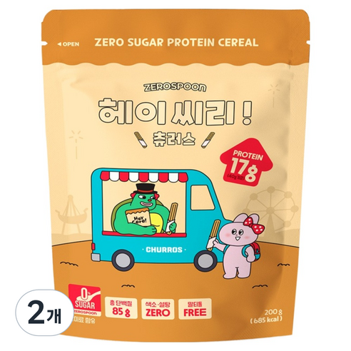 제로스푼 헤이씨리 무설탕 프로틴 그래놀라 츄러스 시리얼, 200g, 2개