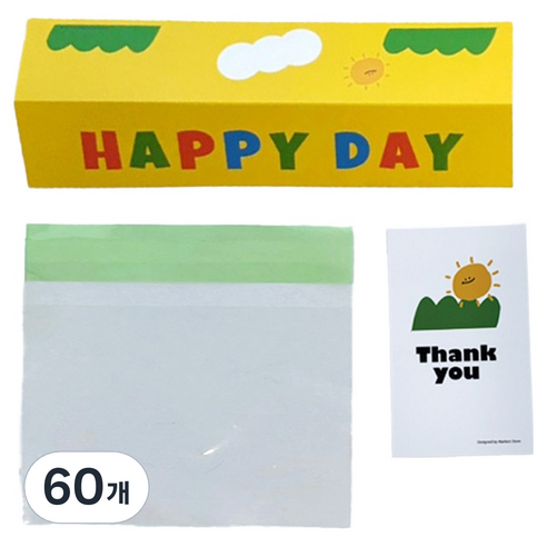 마커스스토어 알록달록 해피데이 헤더택 포장 대, 옐로우, 60개