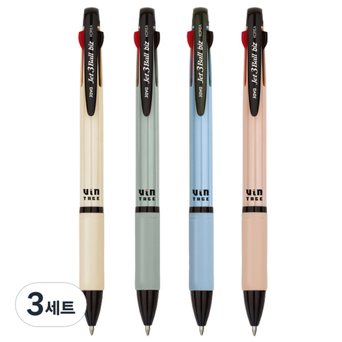 자바펜 제트 3볼 biz 빈티지 펜 4종 세트 0.7mm, BLUE, YELLOW, OLIVE, PEACH, 3세트