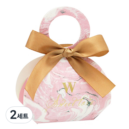 도나앤데코 소피 리본장식 라운드 손잡이 선물상자 W 핑크마블 10p + 리본 브라운 10p, 혼합 색상, 2세트