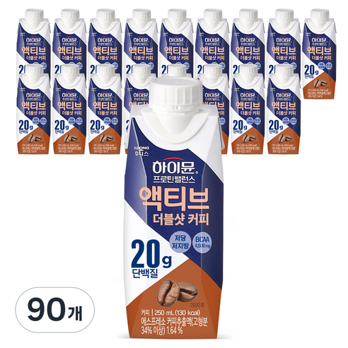 하이뮨 프로틴 밸런스 액티브 더블샷 커피 드링크믹스 RTD, 250ml, 90개