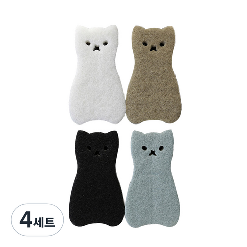 고양이 스펀지 수세미 4종 세트, 4세트