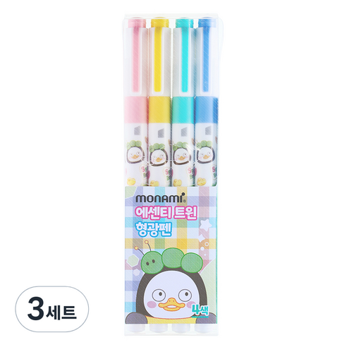 모나미 펭수 트윈 형광펜 뉴브리즈 4색 세트, 혼합색상, 3세트