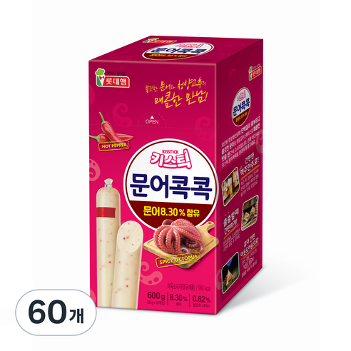 롯데웰푸드 키스틱 매콤문어 간식 소시지, 50g, 60개