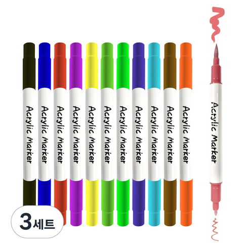 다다 듀얼팁 데코 브러쉬 아크릴 페인트 마카펜, 12색, 3세트