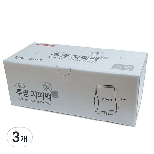 생활을그리다 다용도 투명 지퍼백, 대(L), 120개입, 3개