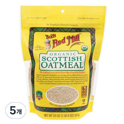밥스레드밀 유기농 스코티쉬 오트밀, 567g, 5개