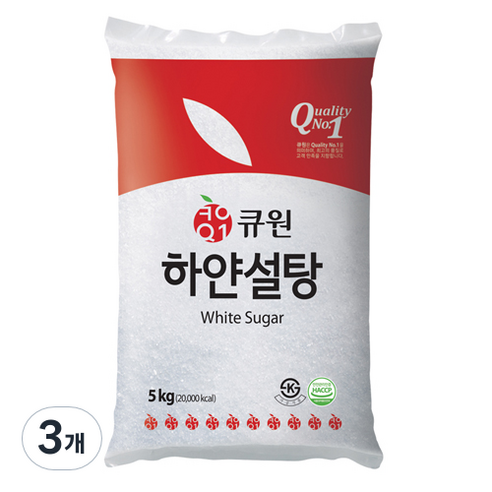 큐원 하얀 설탕, 5kg, 3개