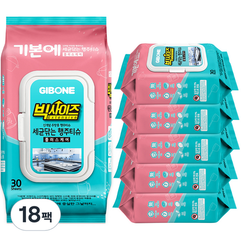기본에 세균닦는 빅사이즈 행주티슈 플러스케어 30p, 30매, 18개