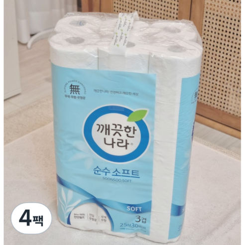깨끗한나라 3겹 펄프 순수 시그니처 화장지 30m, 4팩, 24롤