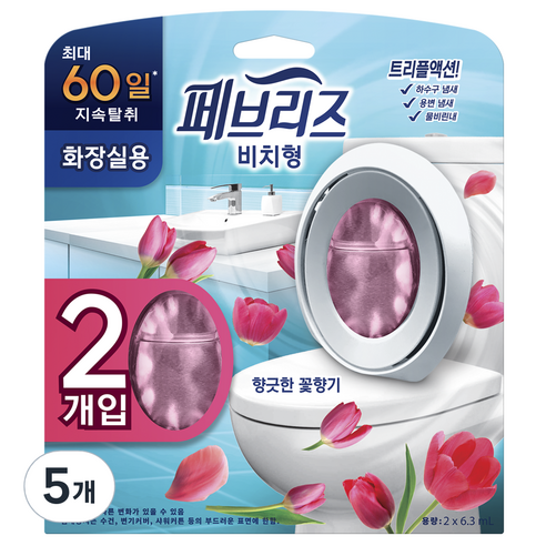 페브리즈 비치형 화장실용 방향제 2p 본품, 12.6ml, 5개, 꽃향