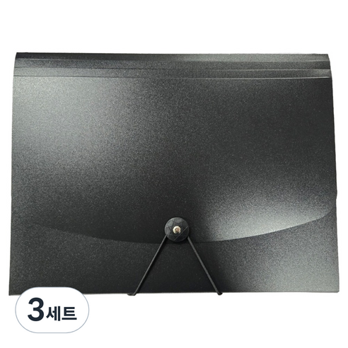 도큐모 서류 정리함 13칸 아코디언파일 A4 + 라벨 스티커 세트, 블랙, 3세트