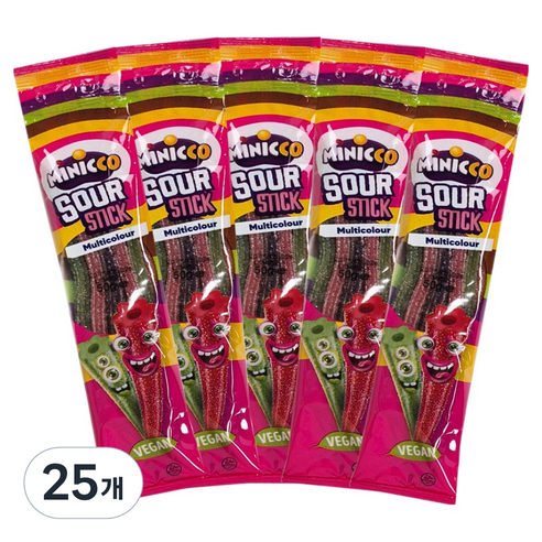 미니꼬 비건젤리 멀티컬러 사우어 롱롱 스틱, 50g, 25개
