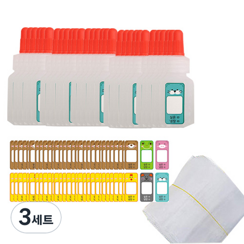투약병 12ml x 100p + 동물 스티커 96p + 지퍼백 100p 세트, 3세트