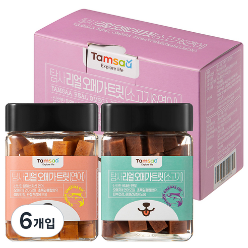 탐사 리얼 오메가 트릿 강아지간식 180g, 소고기1 + 연어1, 6개