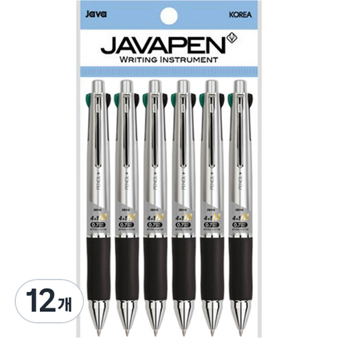 자바펜 제트4+1M 멀티펜 0.7mm, 메탈실버, 12개