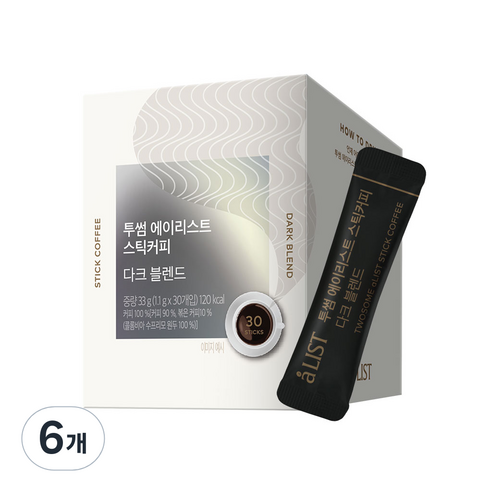 투썸플레이스 에이리스트 스틱 커피 다크 블렌드, 1.1g, 30개입, 6개