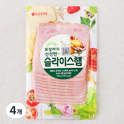 롯데햄 슬라이스햄 사각, 100g, 4개