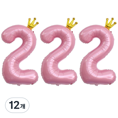 JOYPARTY 숫자 2 왕관 은박풍선 90cm, 핑크, 12개