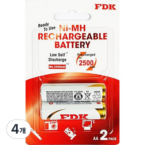 에프디케이 니켈수소 AA충전지 2500mAh, 2개입, 4개