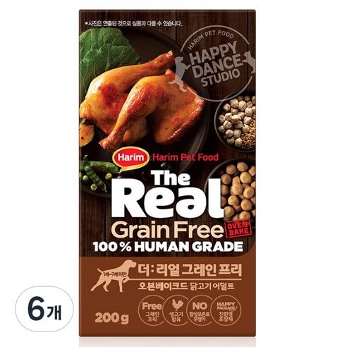 하림펫푸드 어덜트 강아지 더리얼 그레인프리 오븐베이크드 건식사료, 닭, 200g, 6개