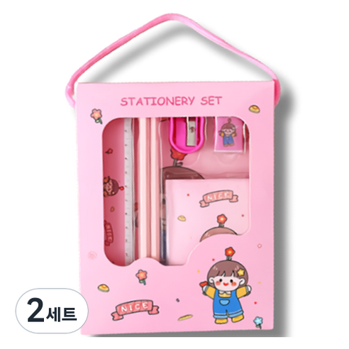 꼬까 학용품 캐릭터 문구세트, 핑크, 2세트