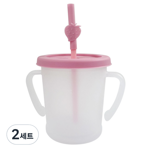 아가프라 매직 빨대컵 S 300ml + 실리콘 빨때 + 과일 빨대 탑, 핑크(빨대컵), 랜덤발송(삘대탑), 2세트